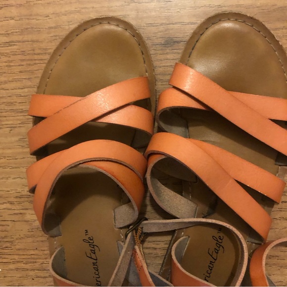 ❤️American Eagle Brown Tan Leather Flats Sandals Size 5 - Picture 4 of 5